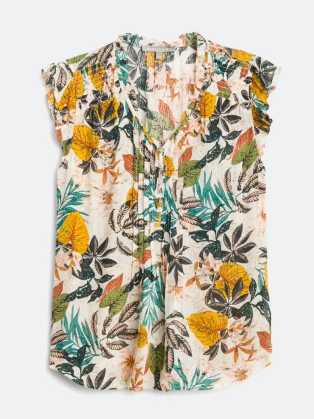Floral Cap-Sleeve V-Neck Blouse in Multi